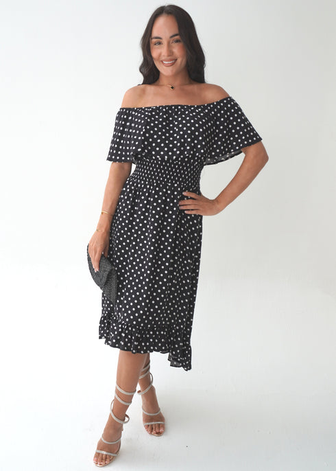 The Venice Dress - Black & White Mini Polka